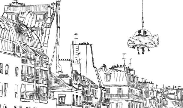 Chole e Colin sobrevoam Paris no traço do belo http://filmsketches.tumblr.com/